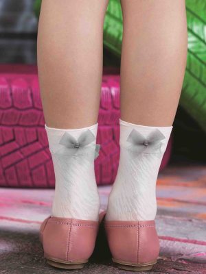 Knittex® Sosete albe cu fundita argintie Zebbie 645403